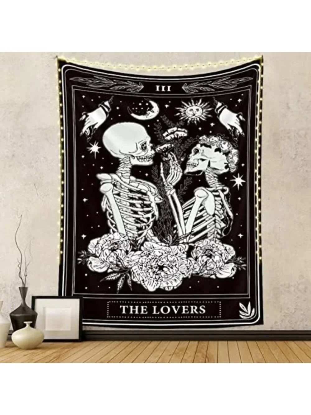Gothic Skull Tapestry - Black & White Skeleton Wall Hanging for Dark Aesthetic